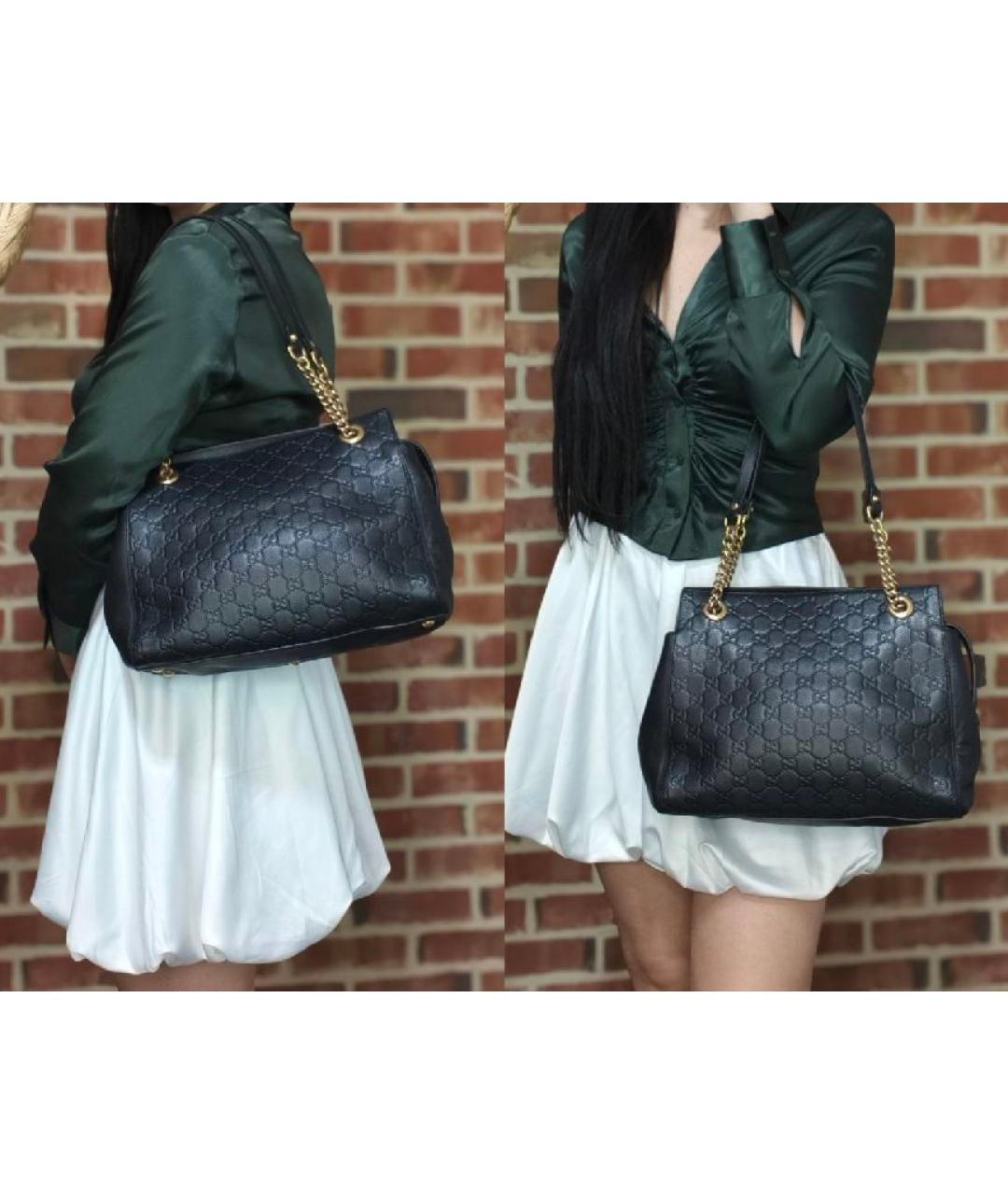 GUCCI Черная кожаная сумка с короткими ручками, фото 4