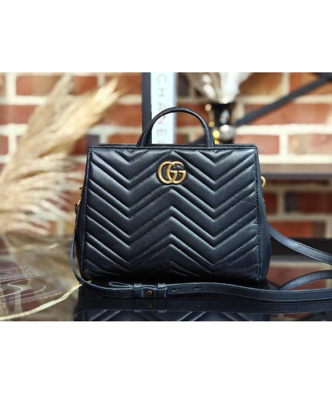 GUCCI Черная кожаная сумка с короткими ручками, фото 8