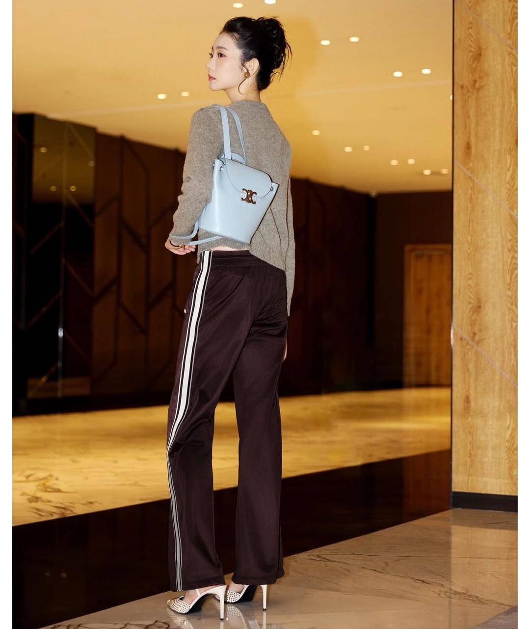 CELINE Коричневые полиэстеровые прямые брюки, фото 4