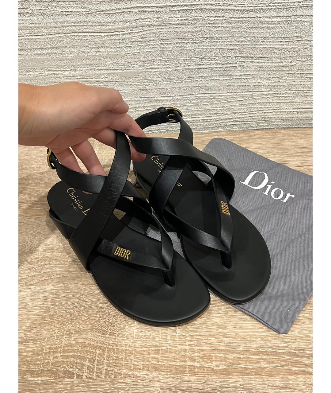 CHRISTIAN DIOR Черные кожаные сандалии, фото 2