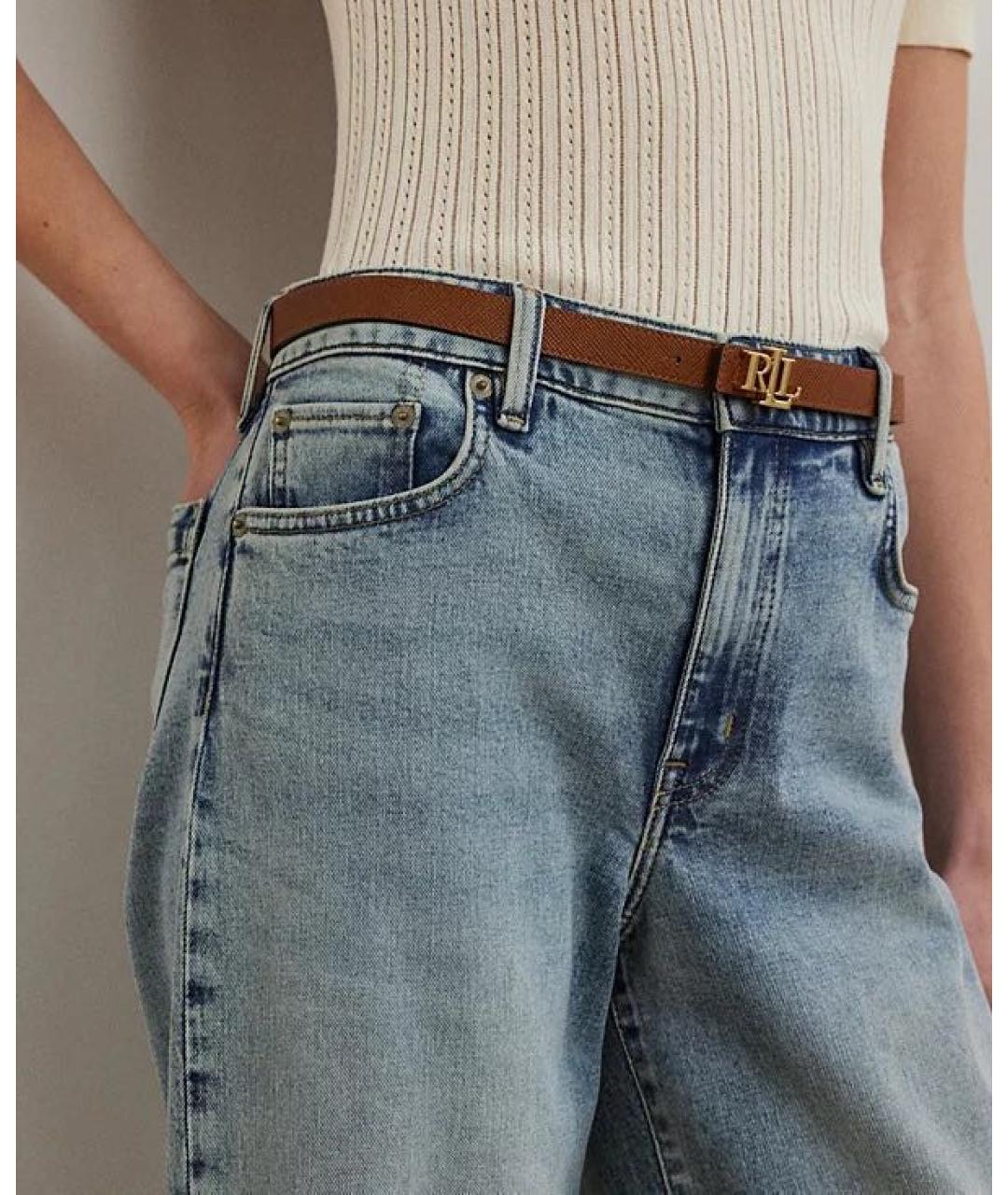 RALPH LAUREN Голубые хлопко-эластановые прямые джинсы, фото 5