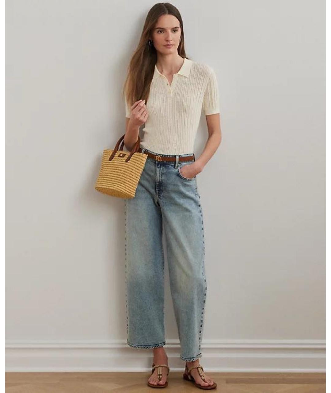 RALPH LAUREN Голубые хлопко-эластановые прямые джинсы, фото 3