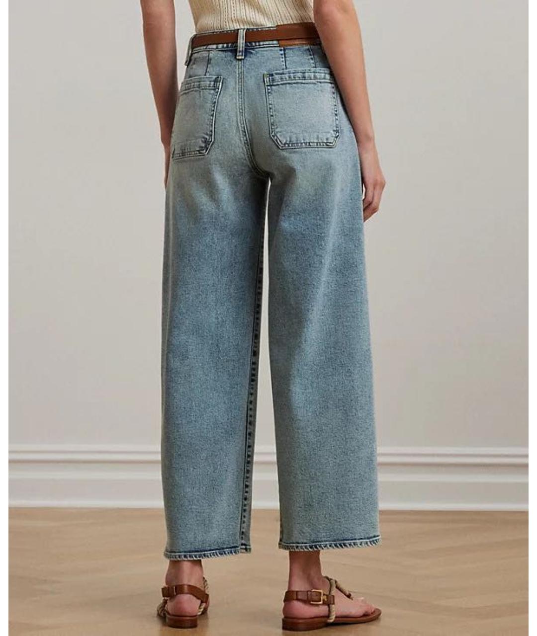 RALPH LAUREN Голубые хлопко-эластановые прямые джинсы, фото 4