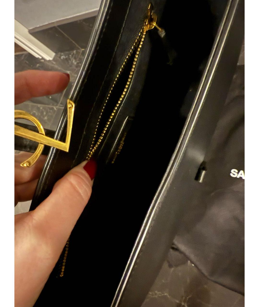 SAINT LAURENT Черная кожаная сумка с короткими ручками, фото 5
