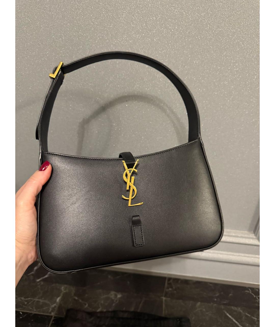 SAINT LAURENT Черная кожаная сумка с короткими ручками, фото 4