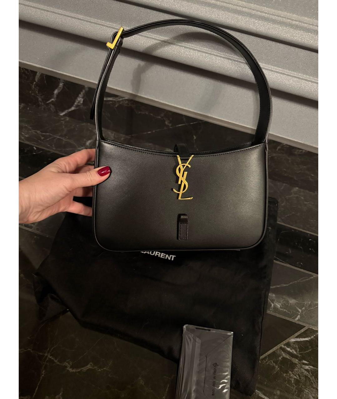 SAINT LAURENT Черная кожаная сумка с короткими ручками, фото 7