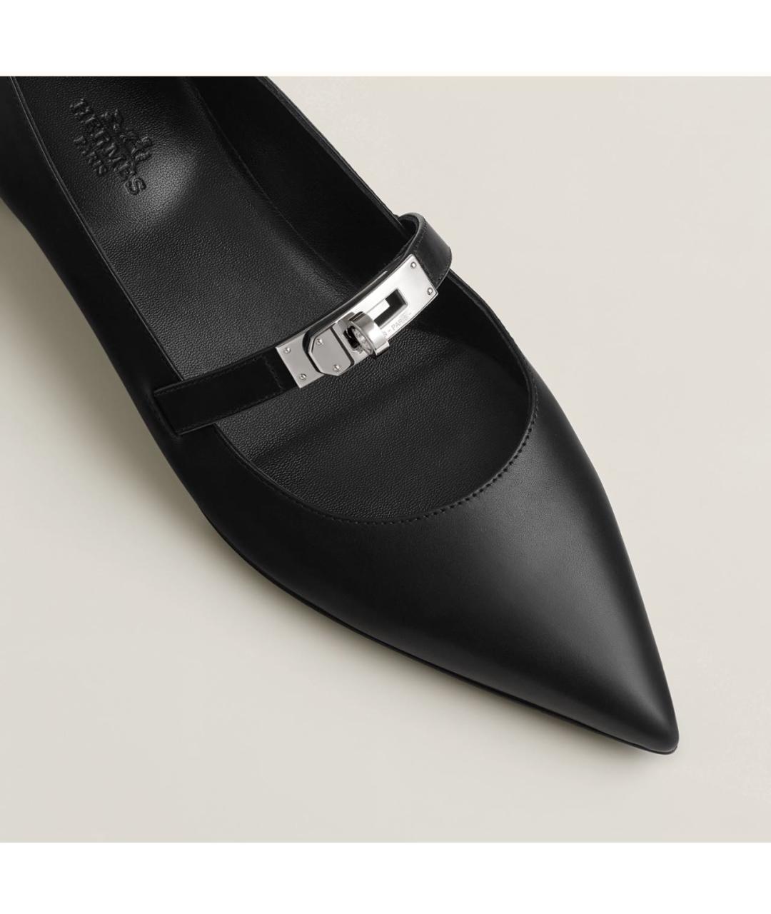 HERMES Черные кожаные лодочки на низком каблуке, фото 3