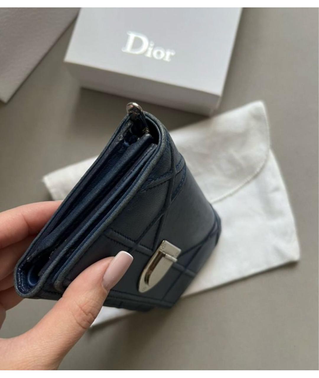 CHRISTIAN DIOR Темно-синий кожаный кошелек, фото 2