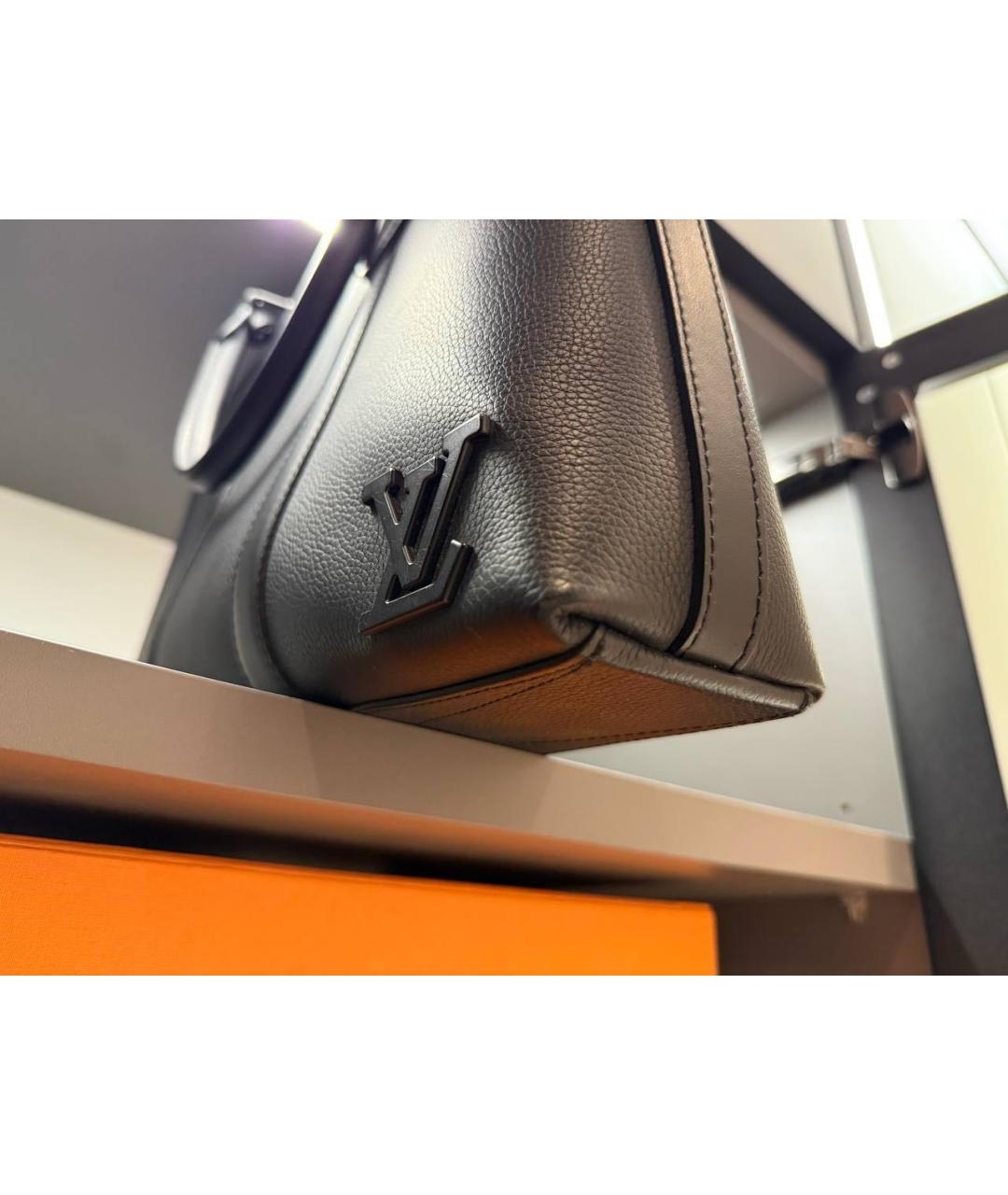 LOUIS VUITTON Черный кожаный портфель, фото 7