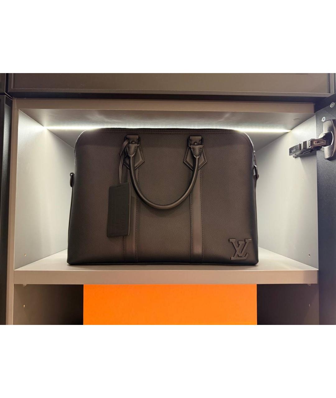 LOUIS VUITTON Черный кожаный портфель, фото 8