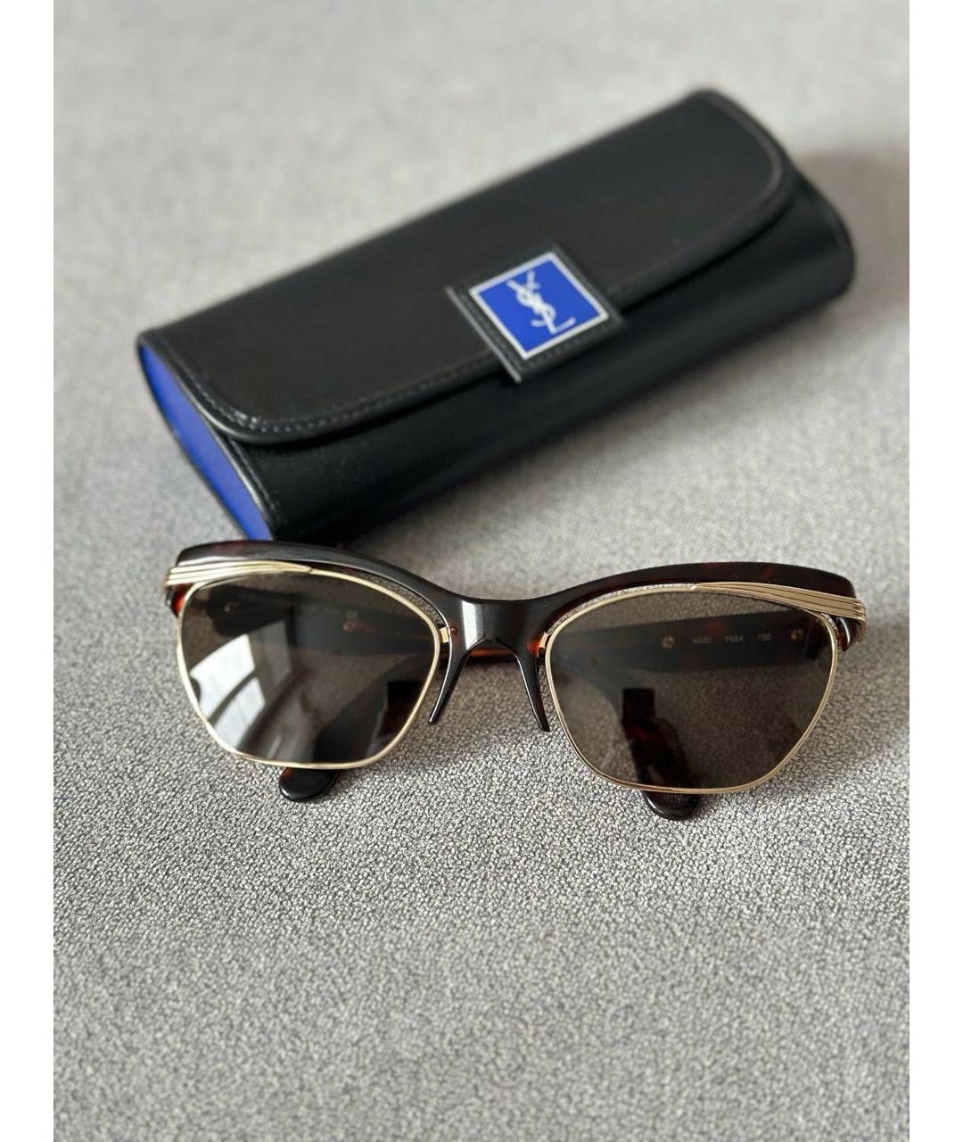 SAINT LAURENT Коричневые пластиковые солнцезащитные очки, фото 3