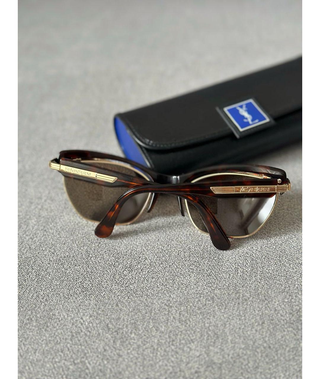 SAINT LAURENT Коричневые пластиковые солнцезащитные очки, фото 4