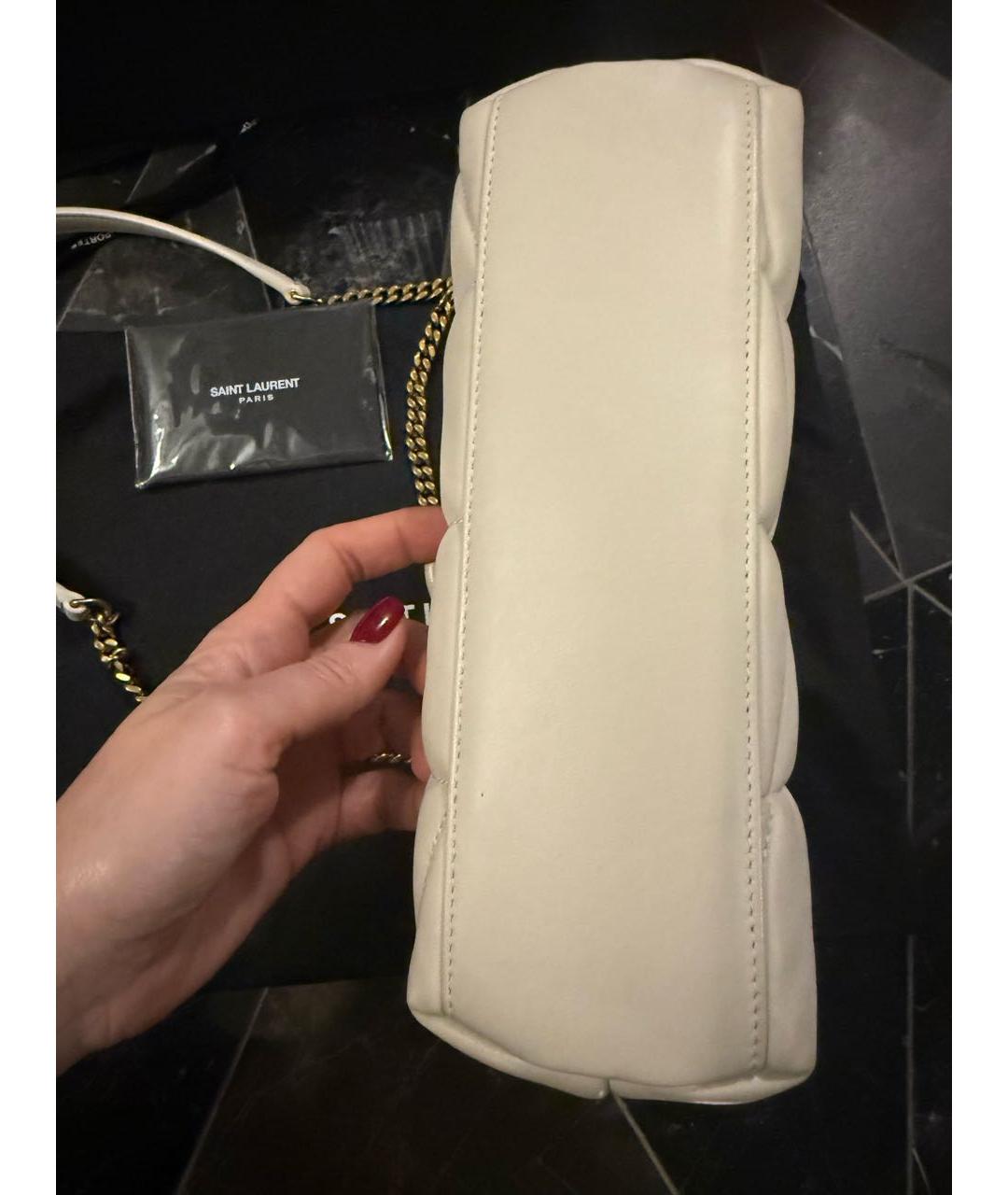 SAINT LAURENT Бежевая кожаная сумка через плечо, фото 3