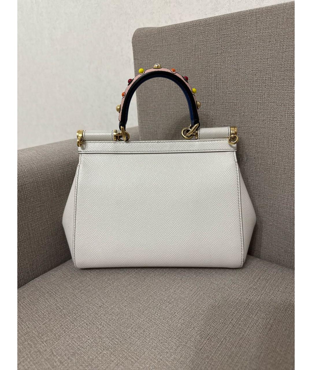 DOLCE&GABBANA Белая кожаная сумка с короткими ручками, фото 3