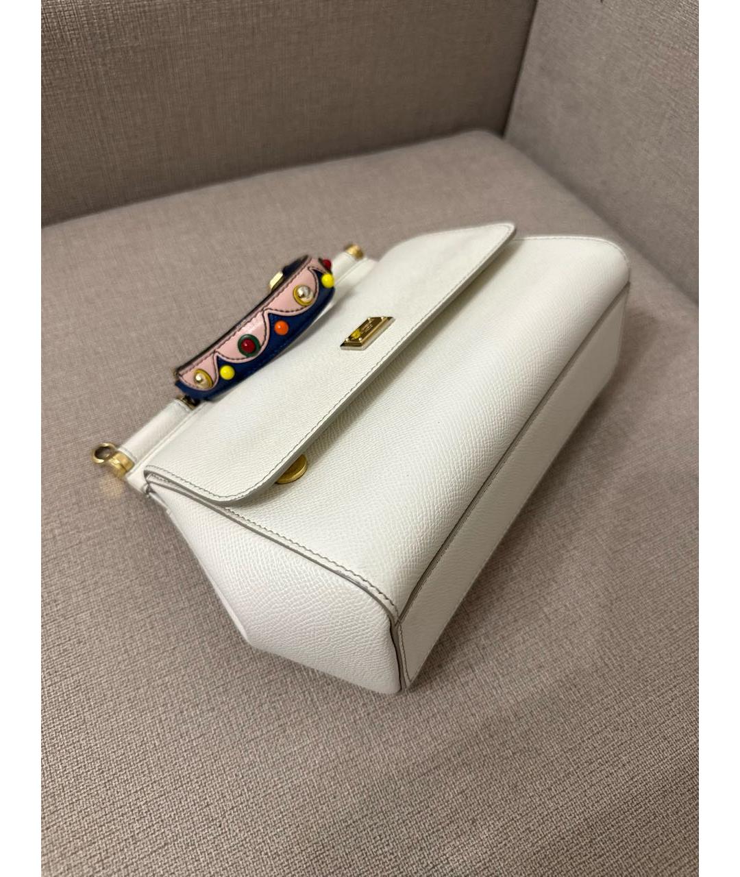 DOLCE&GABBANA Белая кожаная сумка с короткими ручками, фото 5