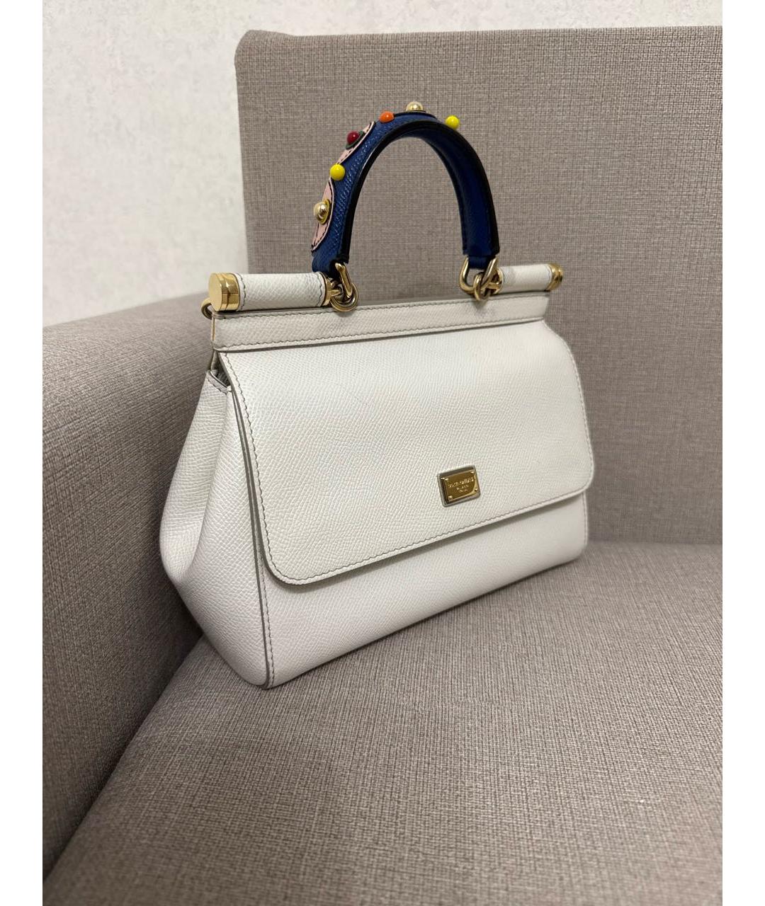 DOLCE&GABBANA Белая кожаная сумка с короткими ручками, фото 2