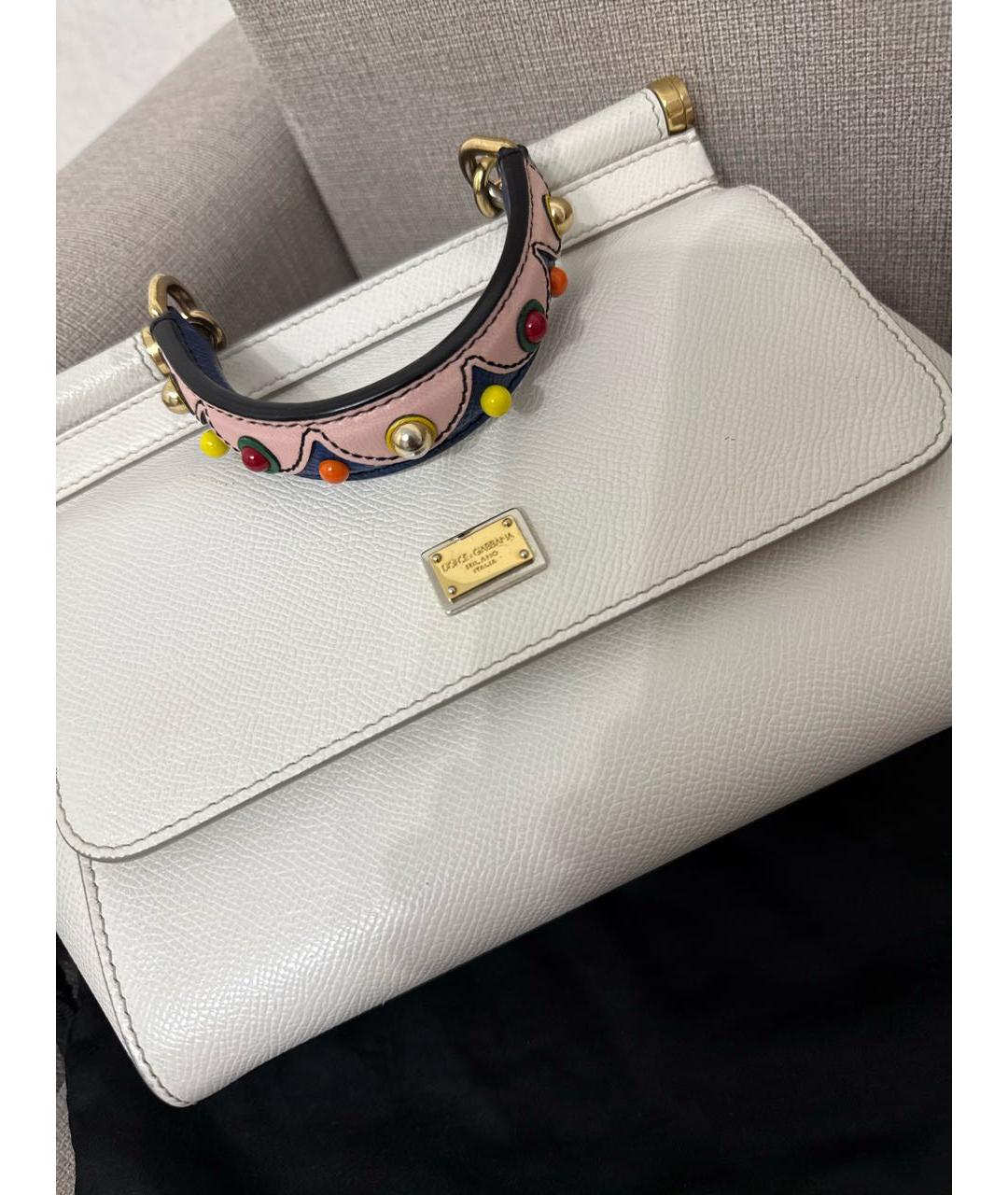DOLCE&GABBANA Белая кожаная сумка с короткими ручками, фото 7