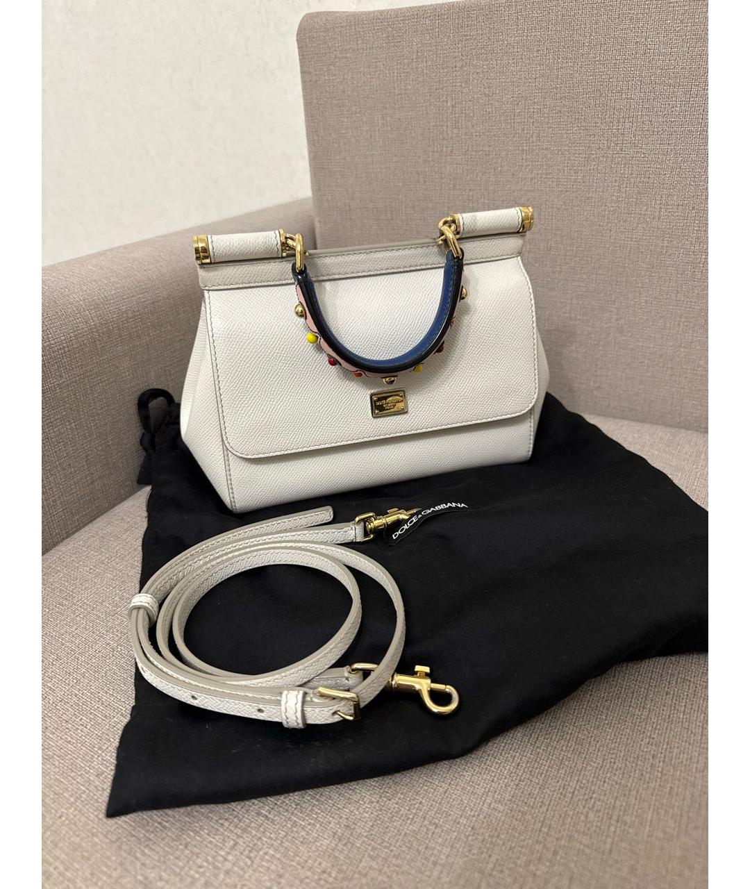 DOLCE&GABBANA Белая кожаная сумка с короткими ручками, фото 6