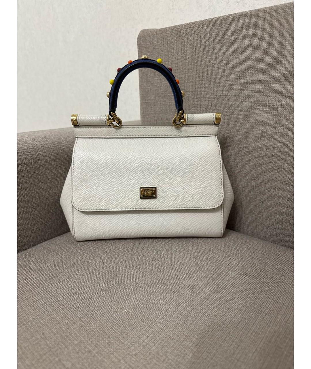 DOLCE&GABBANA Белая кожаная сумка с короткими ручками, фото 8