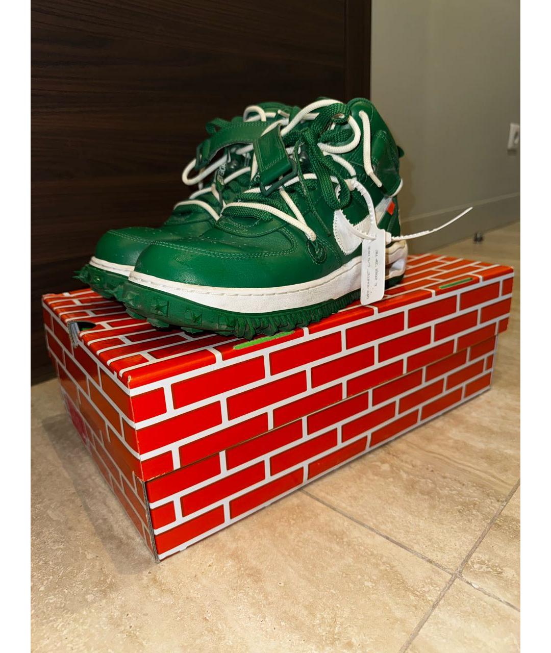 NIKE X OFF-WHITE Зеленые кожаные высокие кроссовки / кеды, фото 2