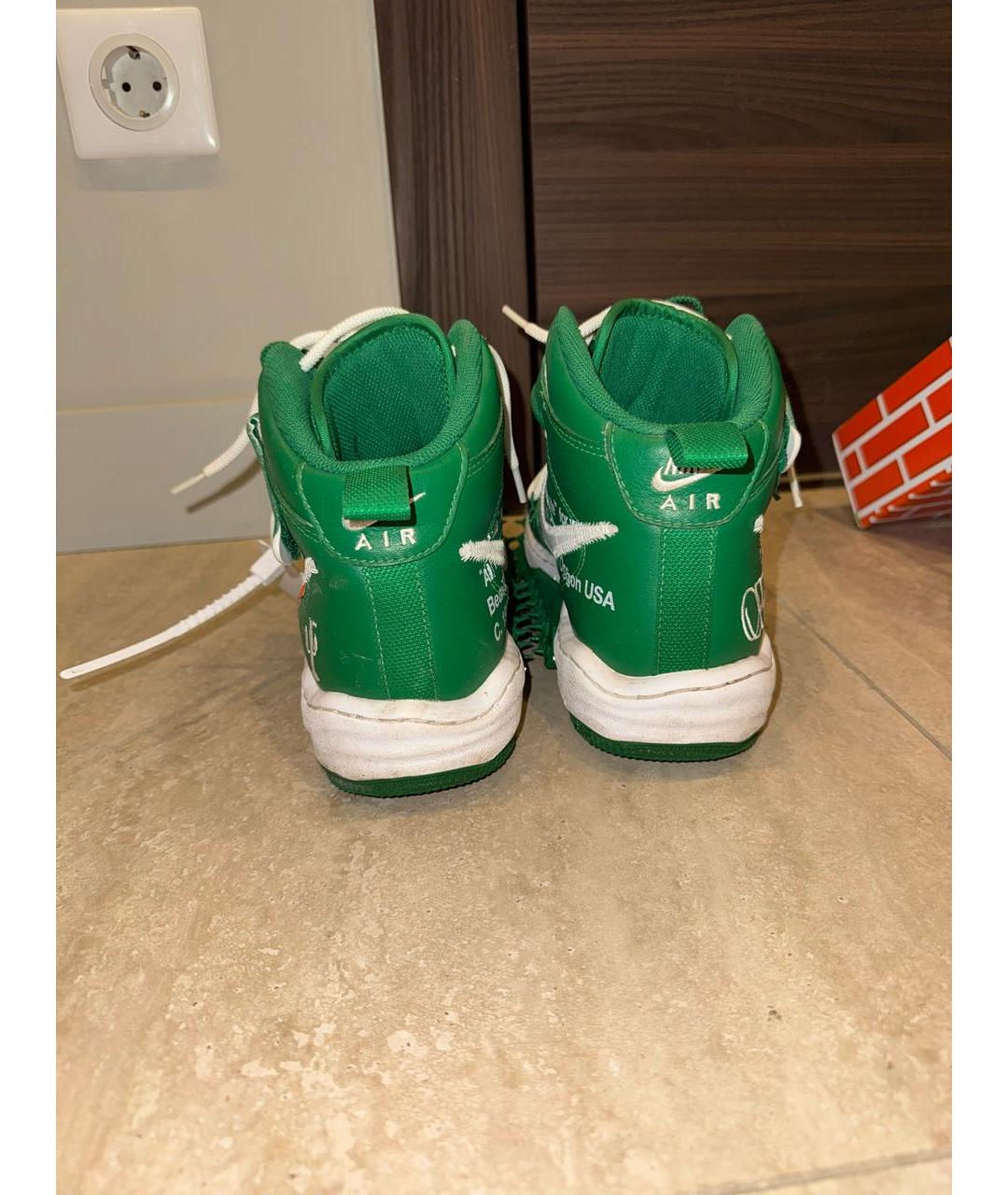 NIKE X OFF-WHITE Зеленые кожаные высокие кроссовки / кеды, фото 4