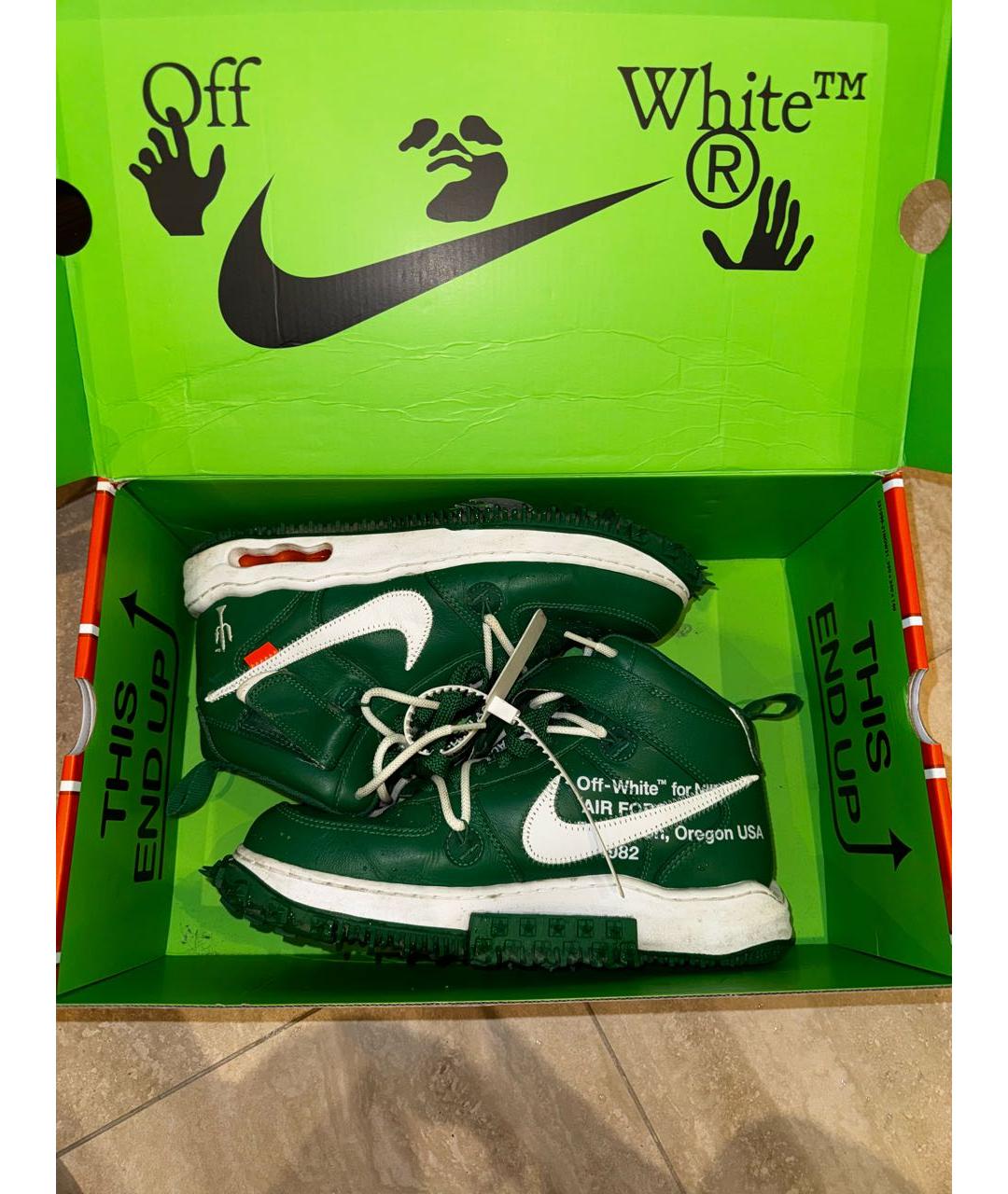 NIKE X OFF-WHITE Зеленые кожаные высокие кроссовки / кеды, фото 6