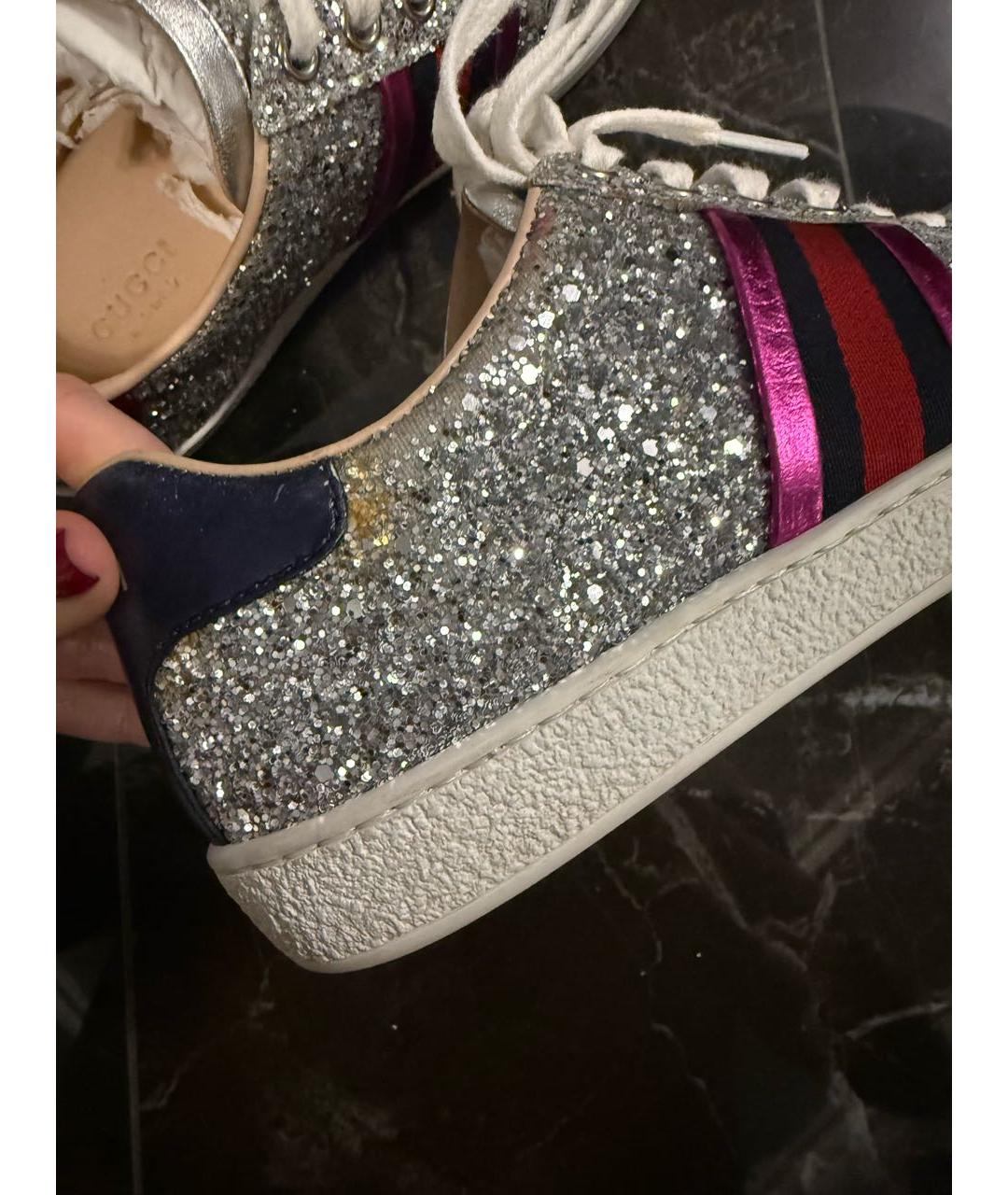 GUCCI Серебряные кеды, фото 5