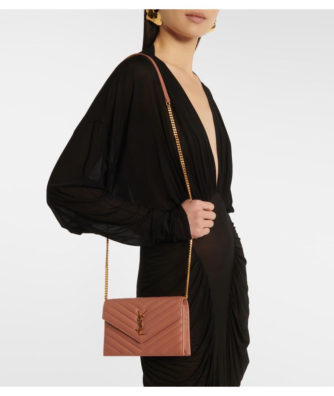 SAINT LAURENT Коралловая кожаная сумка через плечо, фото 2