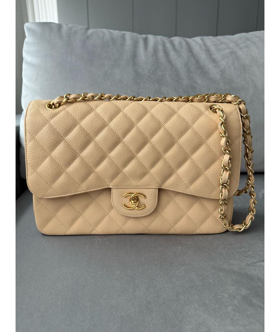 CHANEL Бежевая кожаная сумка через плечо, фото 4