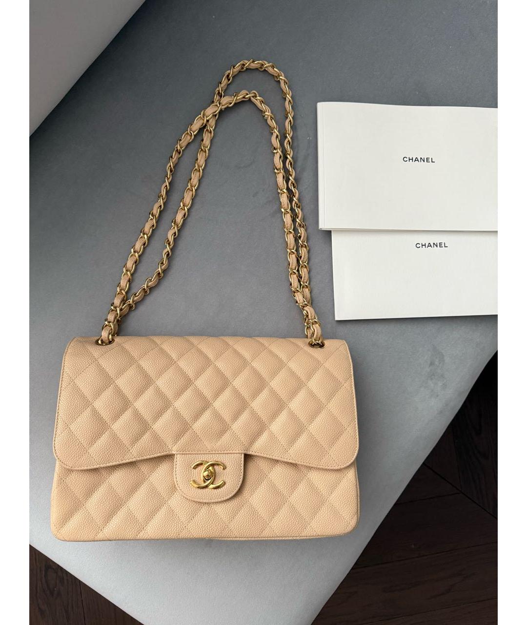 CHANEL Бежевая кожаная сумка через плечо, фото 7