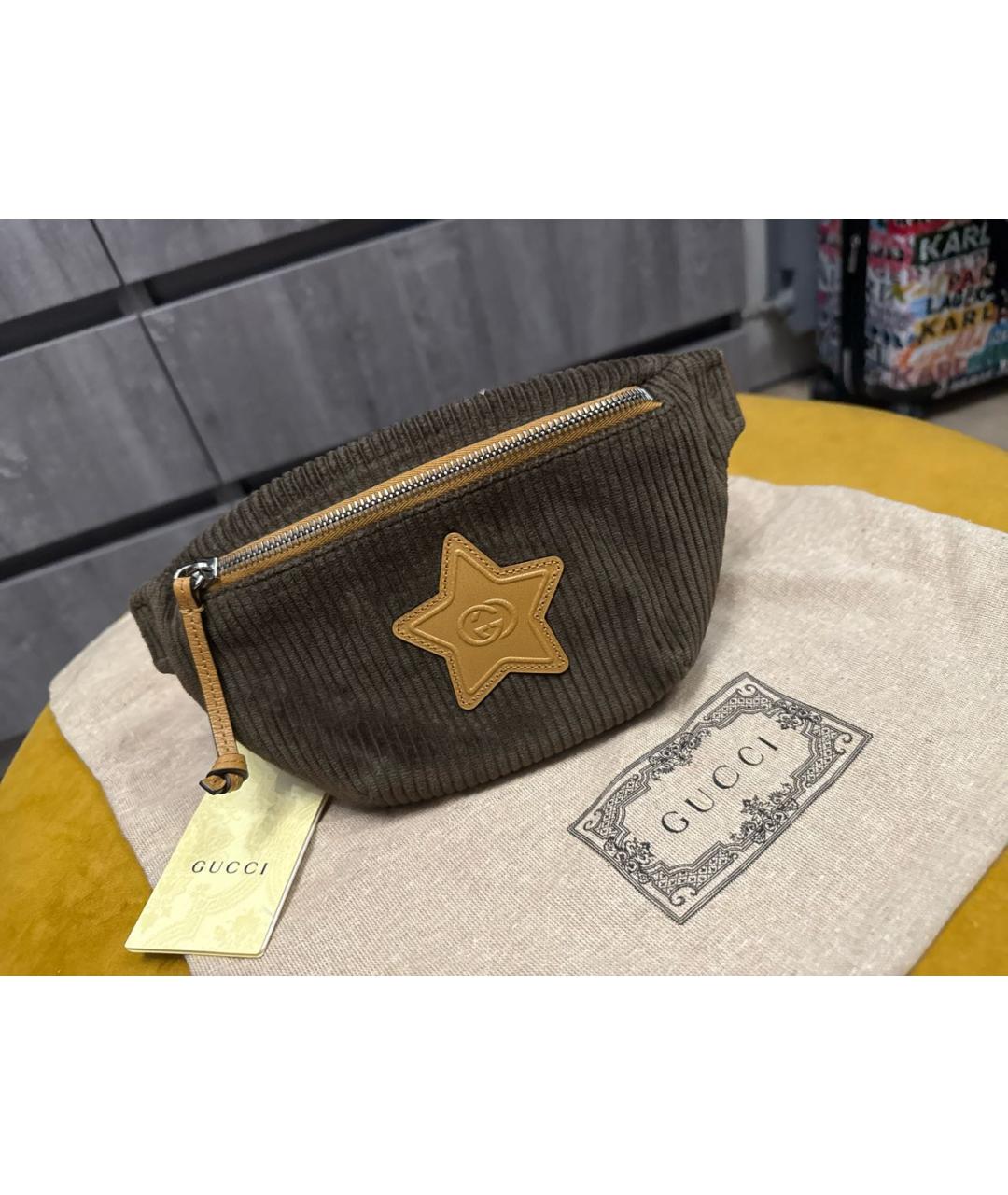 GUCCI Коричневая тканевая поясная сумка, фото 5