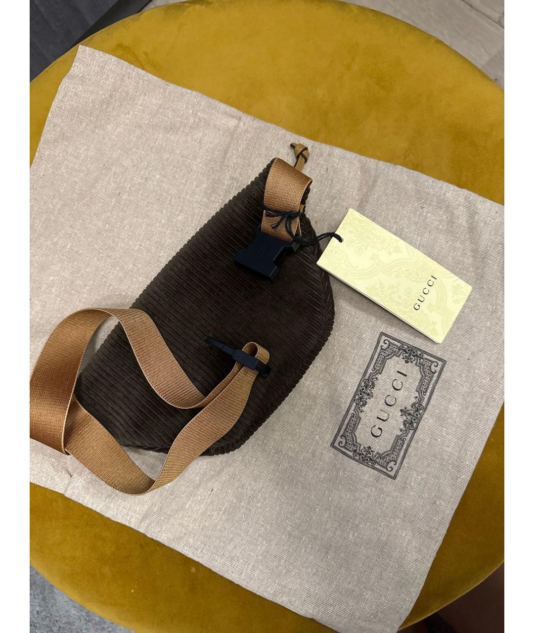 GUCCI Коричневая тканевая поясная сумка, фото 3