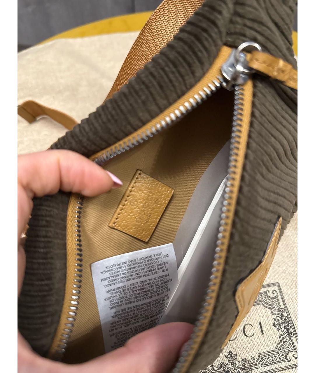 GUCCI Коричневая тканевая поясная сумка, фото 4