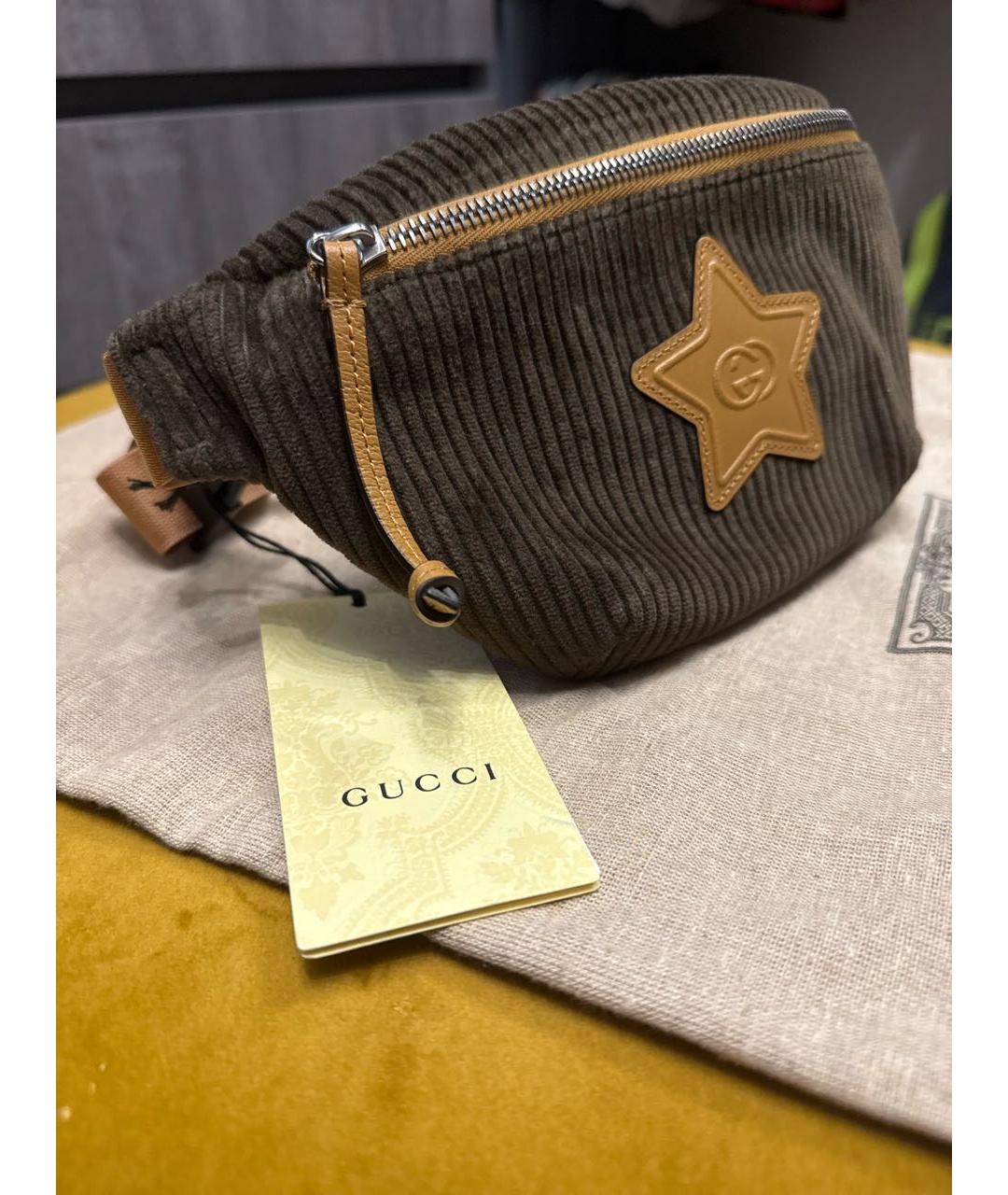 GUCCI Коричневая тканевая поясная сумка, фото 2