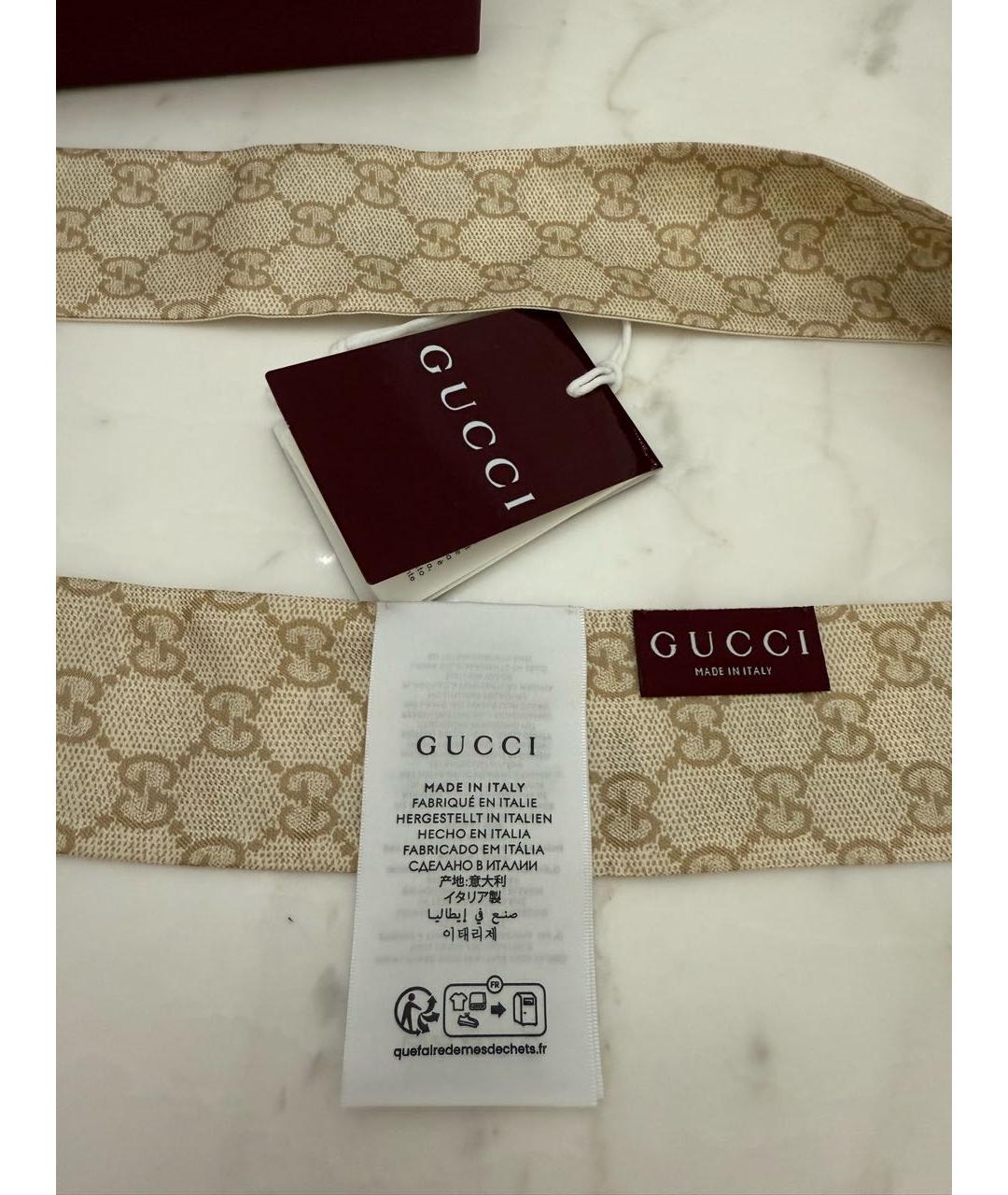 GUCCI Бежевый шелковый шарф, фото 3
