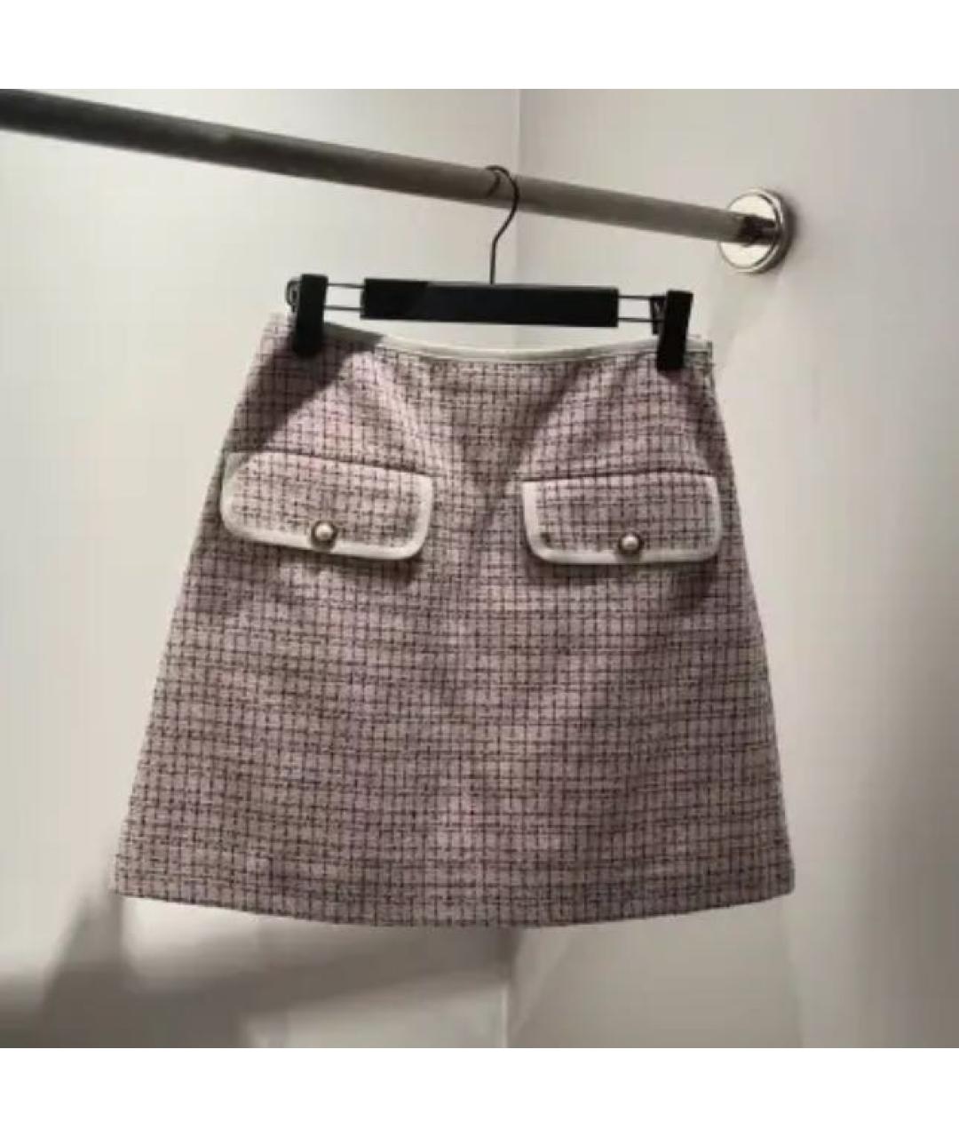 MIU MIU Розовая твидовая юбка мини, фото 6