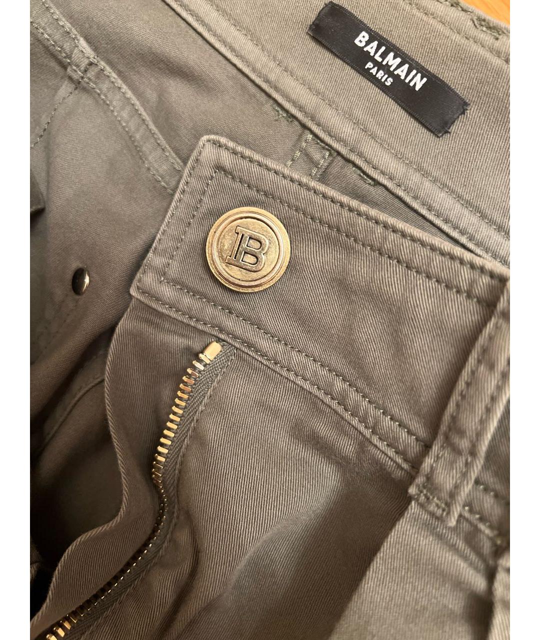 BALMAIN Хаки хлопко-эластановые брюки широкие, фото 3