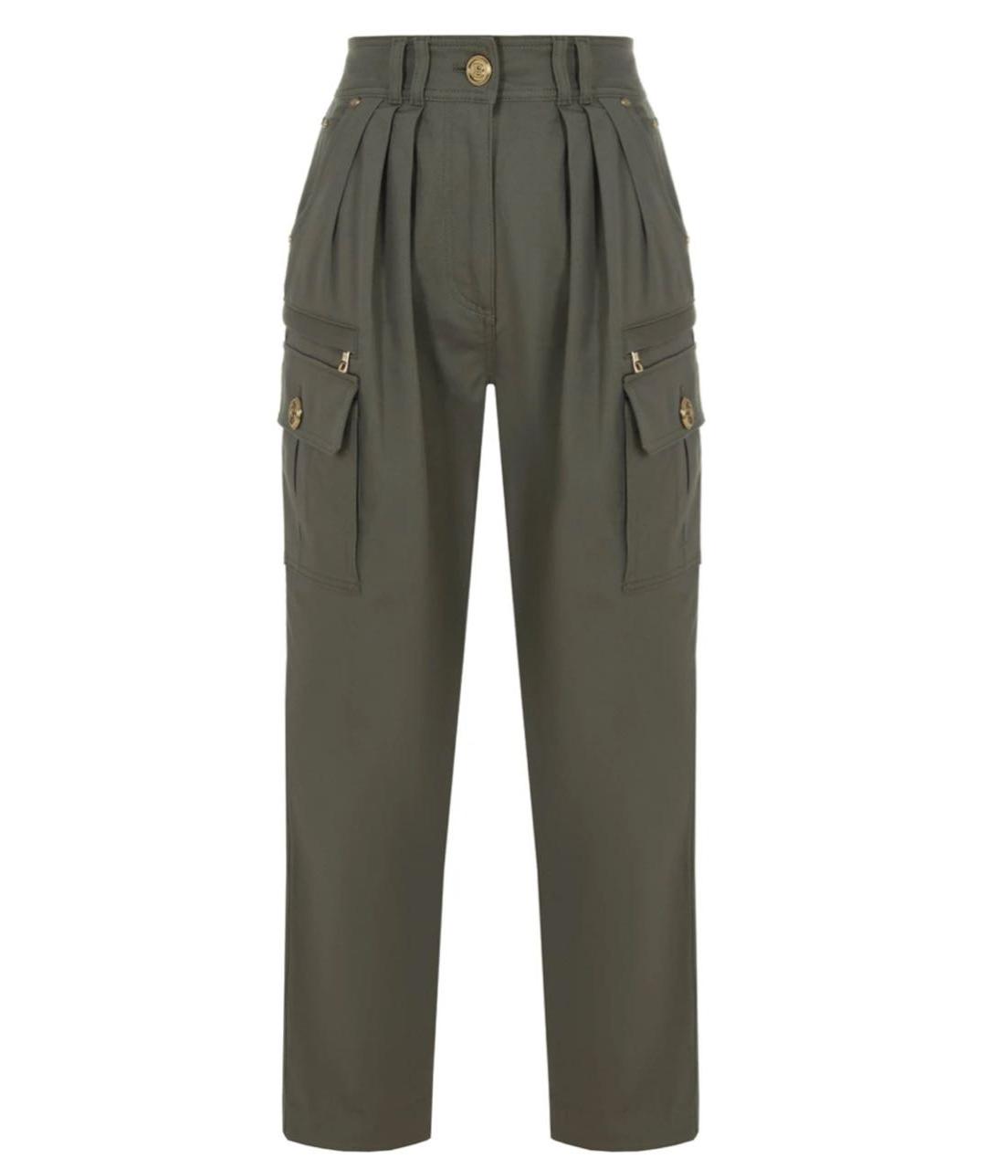 BALMAIN Хаки хлопко-эластановые брюки широкие, фото 5