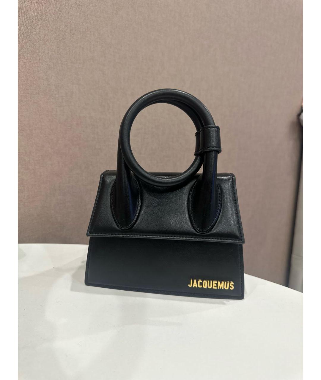 JACQUEMUS Черная кожаная сумка с короткими ручками, фото 2