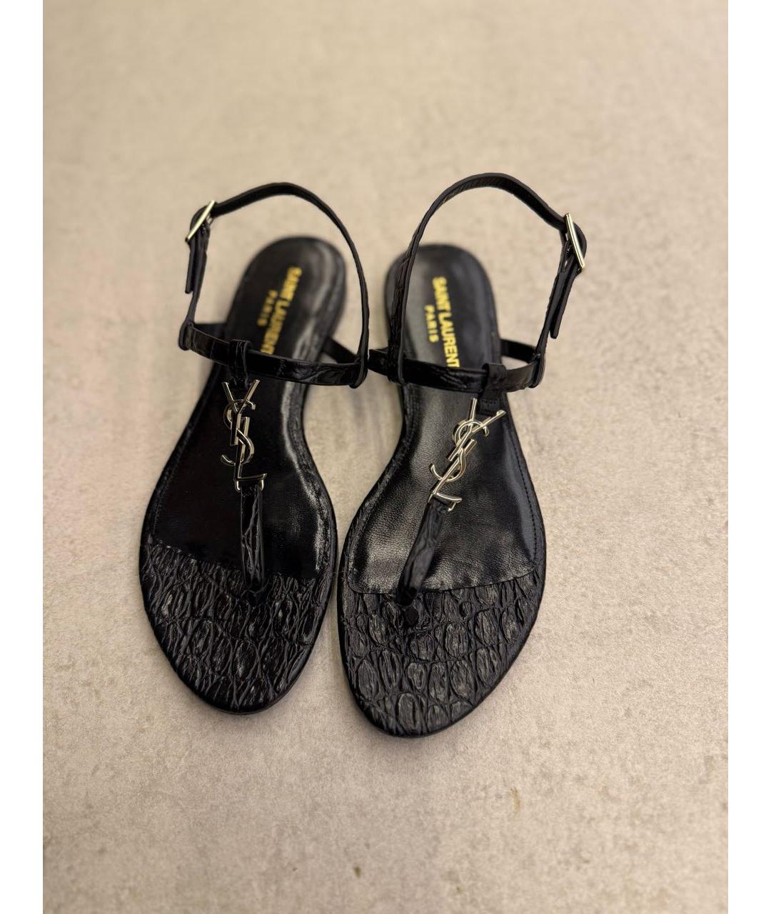 SAINT LAURENT Черные кожаные сандалии, фото 2