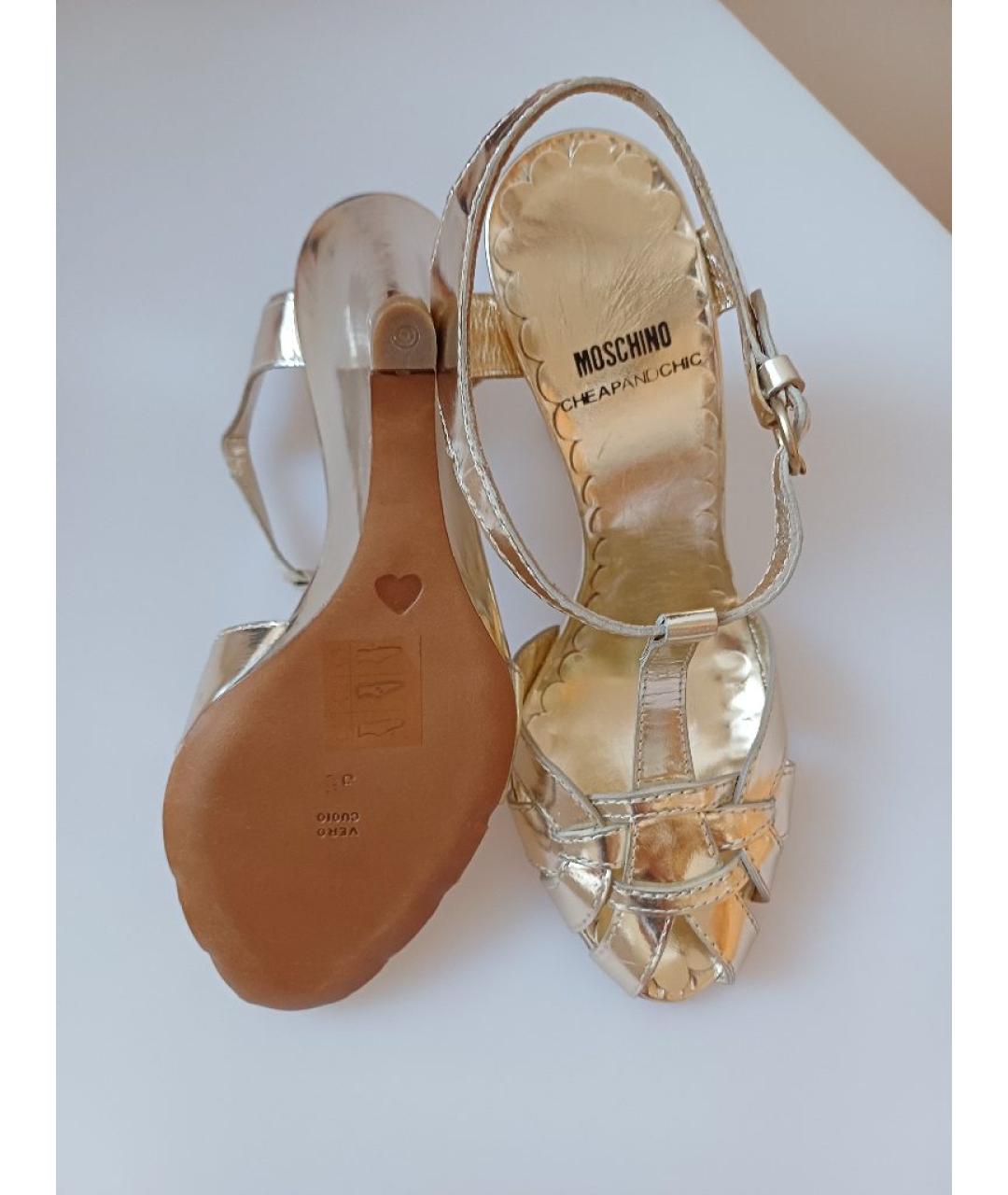 MOSCHINO Золотые кожаные босоножки, фото 8