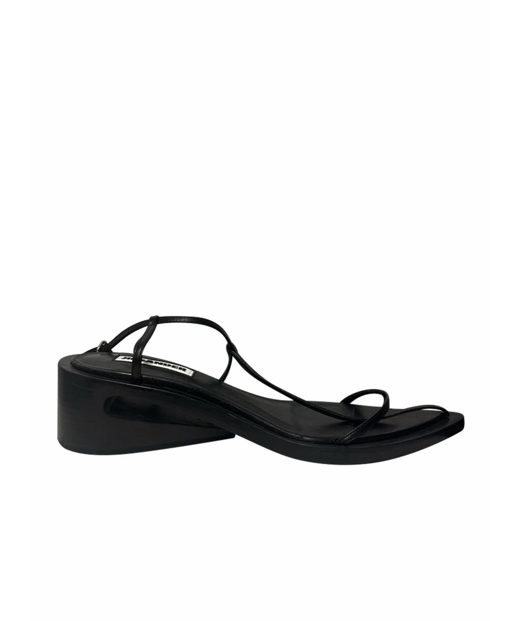 JIL SANDER Черные кожаные босоножки, фото 1