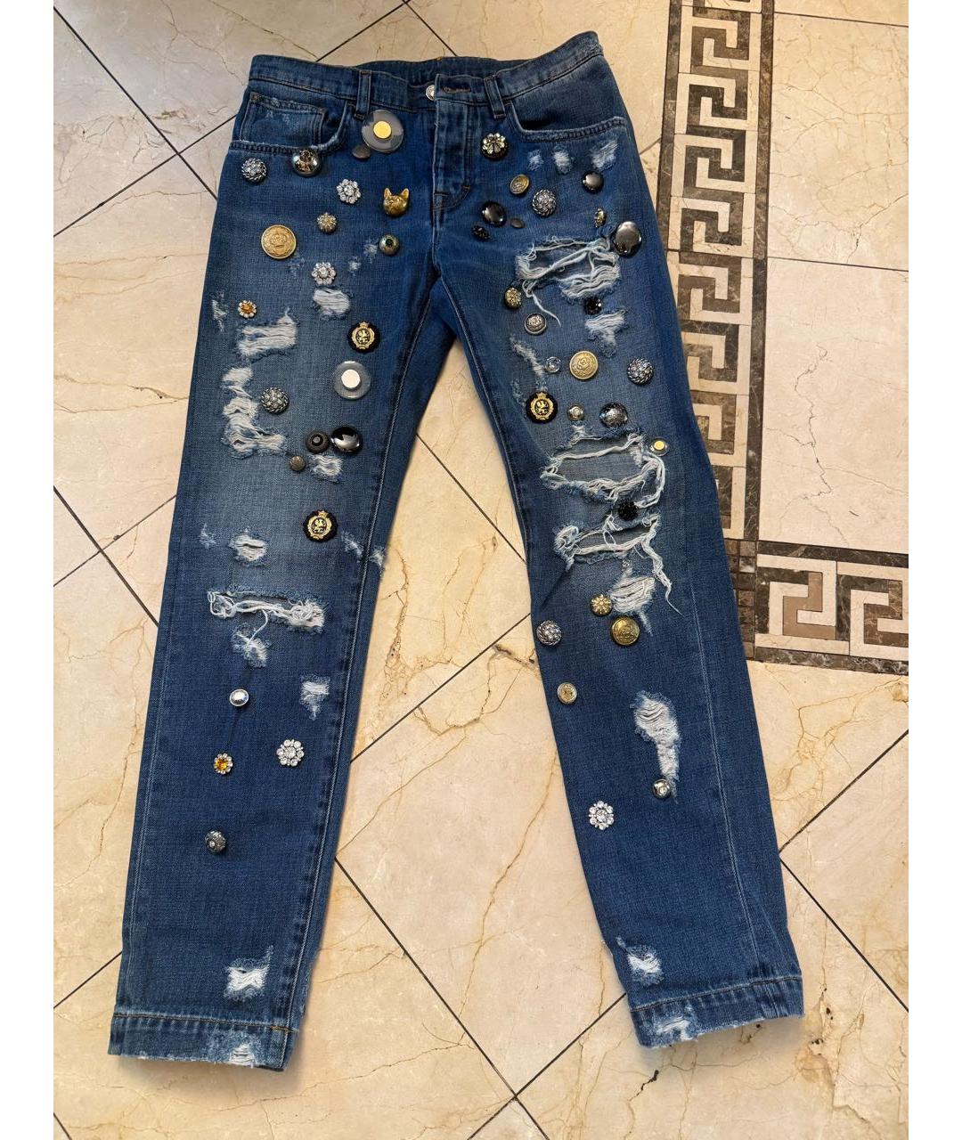 DOLCE&GABBANA Голубые хлопковые прямые джинсы, фото 4
