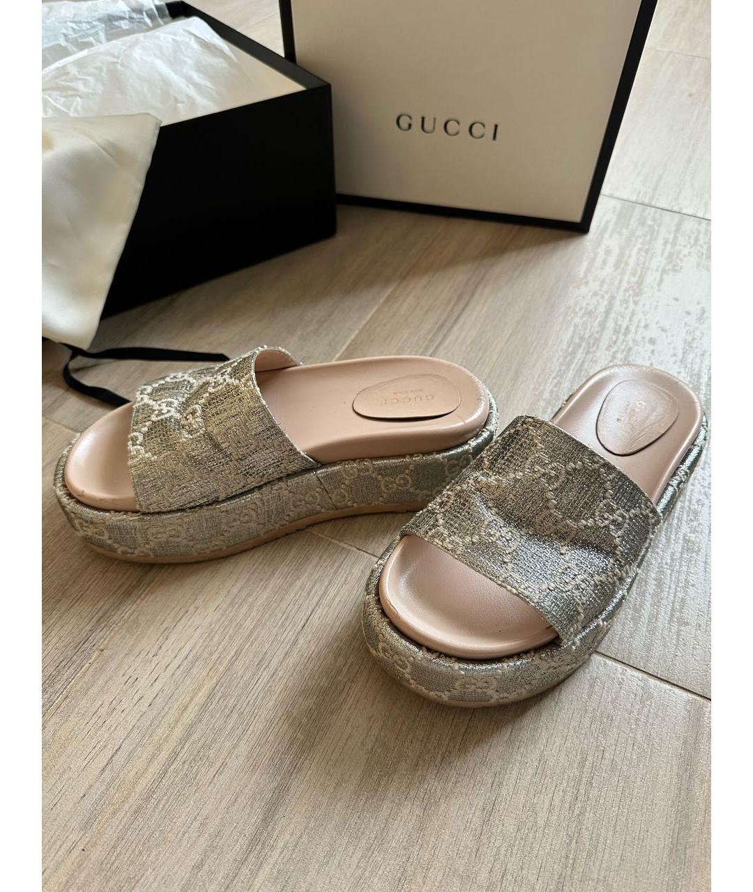 GUCCI Серебряные текстильные шлепанцы, фото 5