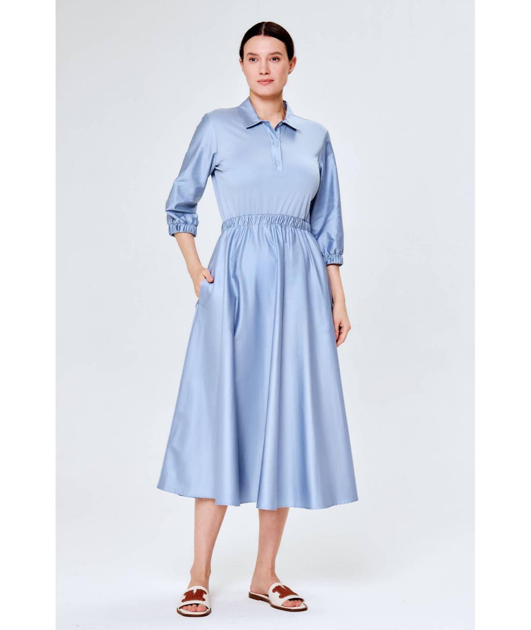 MAX MARA Голубое хлопковое повседневное платье, фото 7
