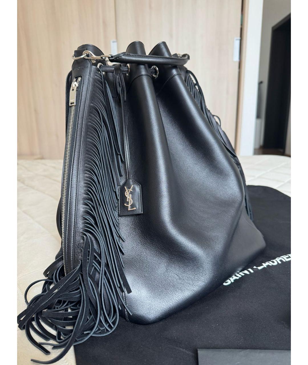 SAINT LAURENT Черная кожаная сумка тоут, фото 8
