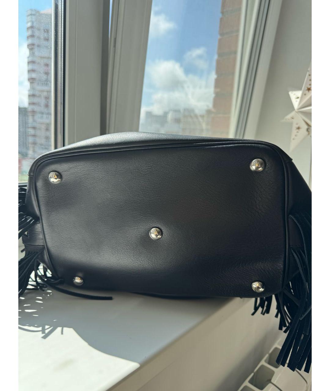 SAINT LAURENT Черная кожаная сумка тоут, фото 7