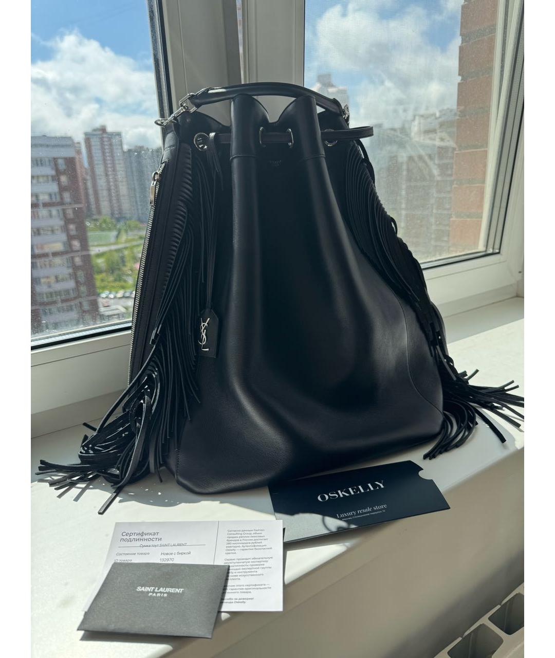 SAINT LAURENT Черная кожаная сумка тоут, фото 6