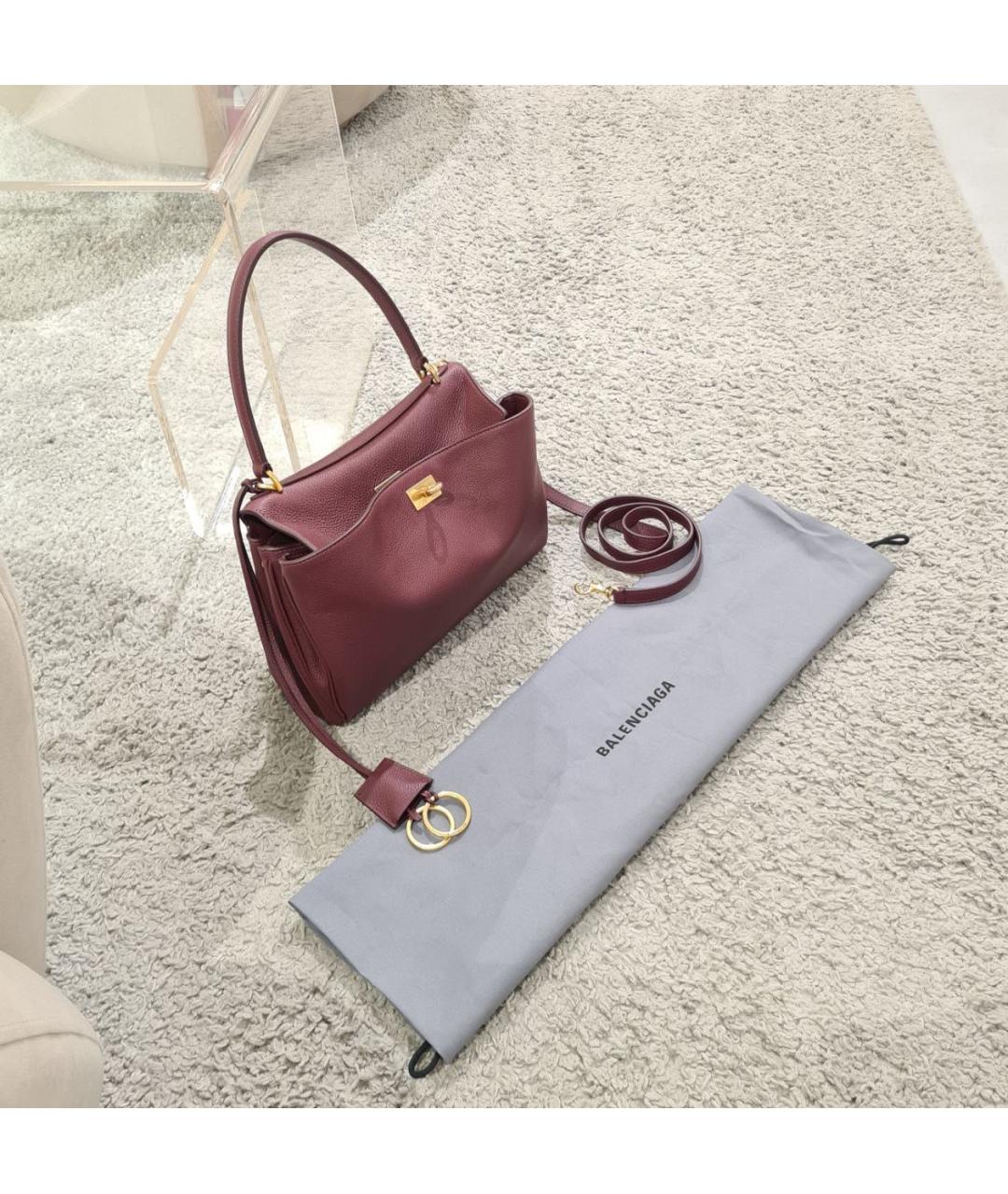 BALENCIAGA Бордовая кожаная сумка тоут, фото 3