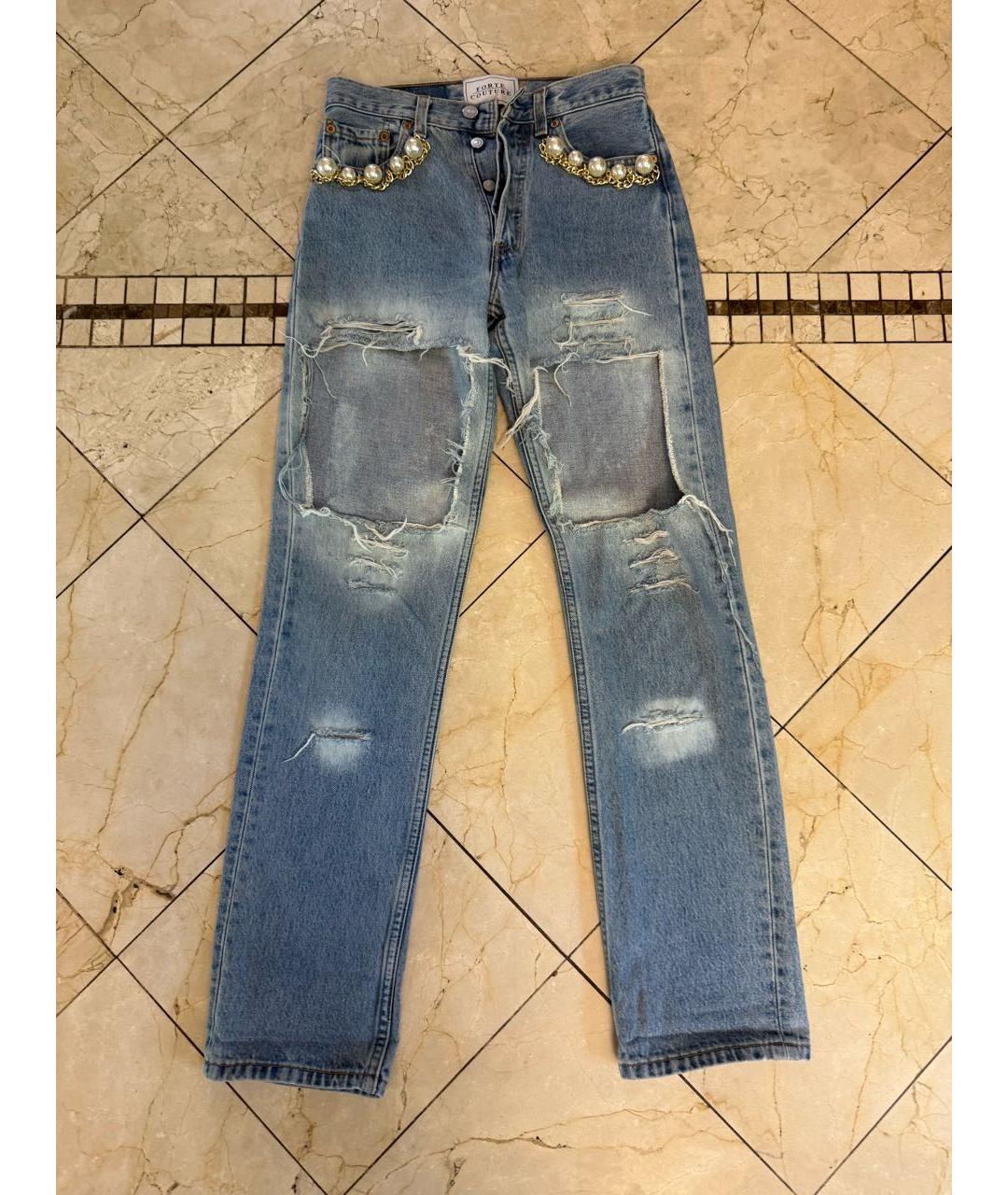 FORTE COUTURE Голубые хлопковые прямые джинсы, фото 5